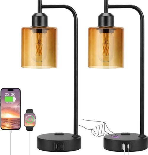 Industrial Touch Nightstand Lamps for Bedrooms Set of 2 - 3-Way