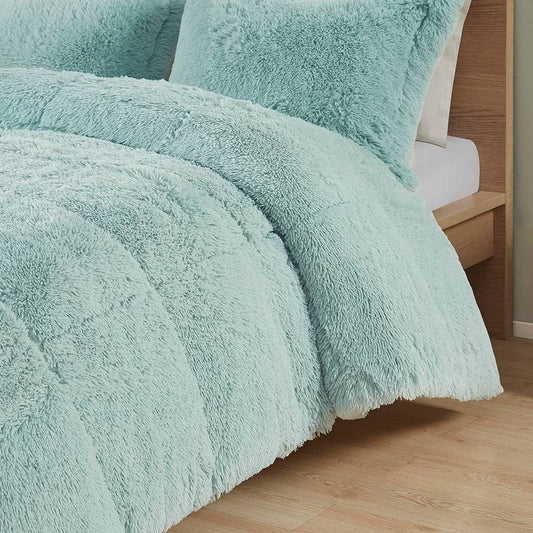 Twin/Twin XL Soft Sherpa Faux Fur 2-Piece Comforter Set in Light Teal