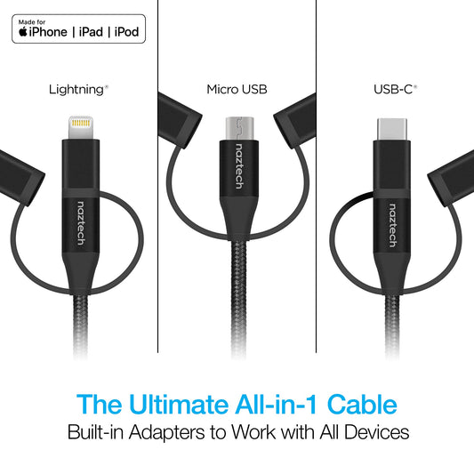 Naztech 3X1 Micro Lightning & USB-C Charge & Sync 6ft Cable